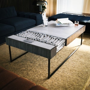 Modern Industrial Coffee Table | Handcrafted Concrete with Persian Typography | Luxury Living Room Furniture | Unique Designer Table