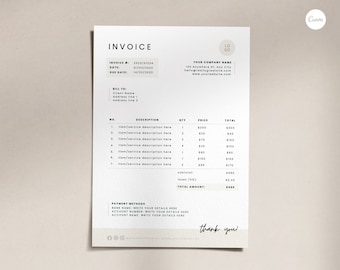 Invoice template, Invoice canva template, Minimal invoice template, Minimalist invoice template