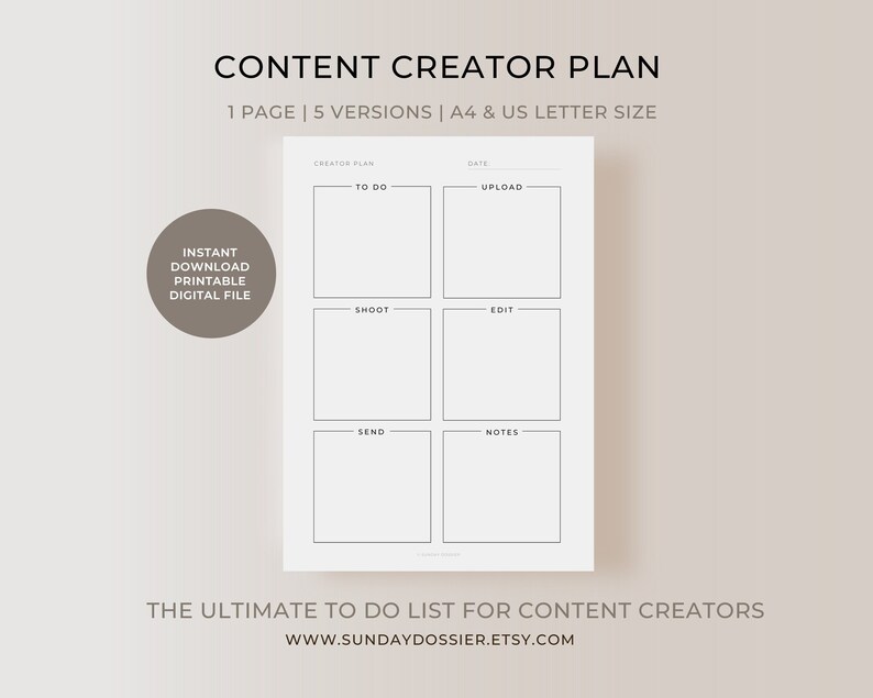 Printable Content Creator Planner, Minimalist To-do List (a4/letter) - Etsy
