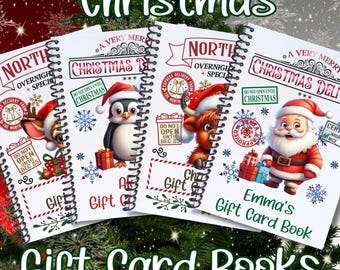 Personalized Christmas 5x7 Gift Card Book with Stickers and PVC Cover - Christmas Cow, Christmas Deer, Christmas Penguin, and Santa