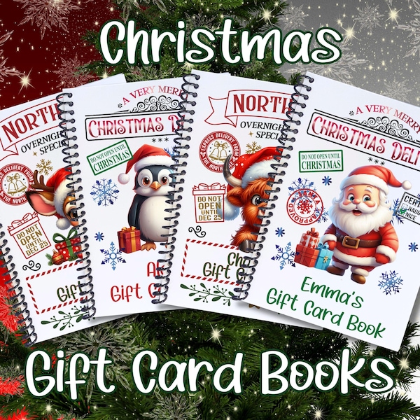 Personalized Christmas 5x7 Gift Card Book with Stickers and PVC Cover - Christmas Cow, Christmas Deer, Christmas Penguin, and Santa