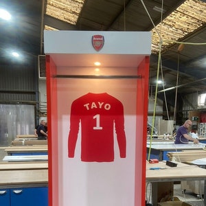 Bespoke Football Dressing Room Unit. Personalised Children’s furniture, locker, shoe stand, custom, football bedroom, wardrobe, hanging rail
