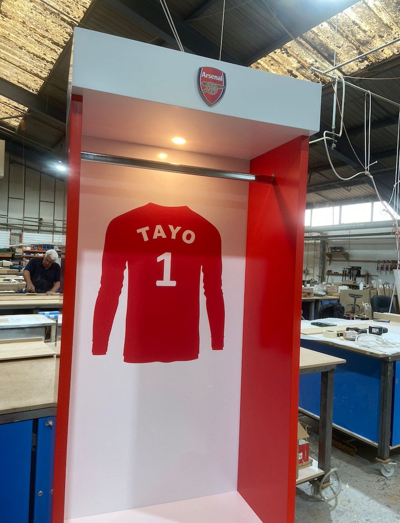 Bespoke Football Dressing Room Unit. Personalised Childrens Furniture, Locker, Shoe Stand