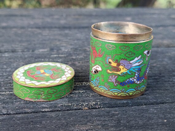 Cloisonné Dragon Chinese Tea Box, Jewelry Box, Sp… - image 2