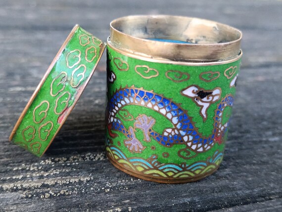 Cloisonné Dragon Chinese Tea Box, Jewelry Box, Sp… - image 4