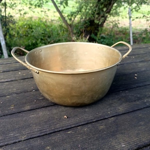 Antique Brass Jam Pan, Handmade. Rustic Antique Cauldron. Antique Kitchen Utensils.