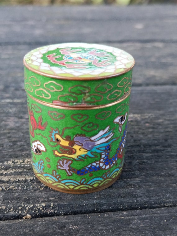 Cloisonné Dragon Chinese Tea Box, Jewelry Box, Sp… - image 1
