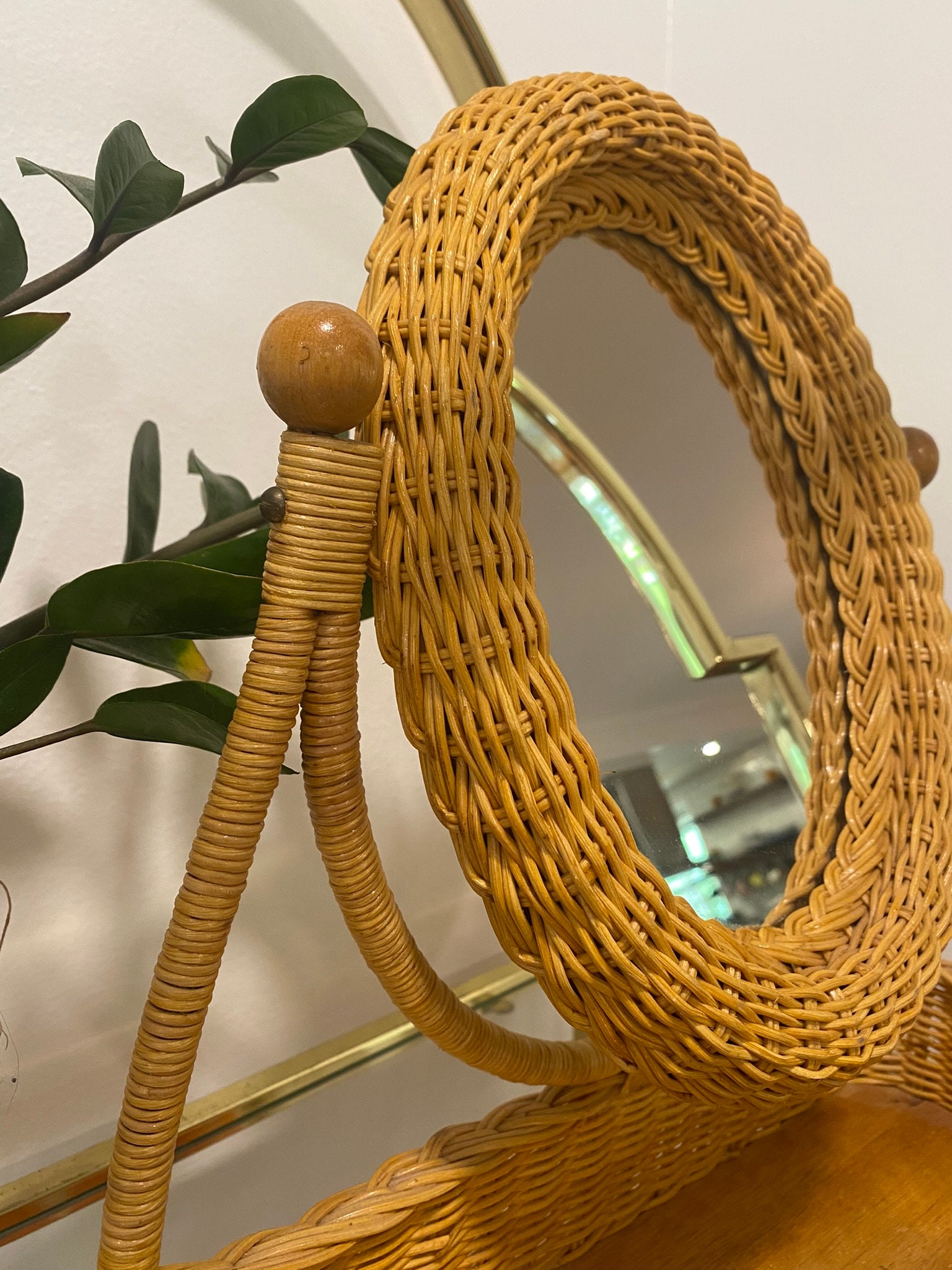 Adorable Vintage Wicker Vanity Mirror With Tray Etsy