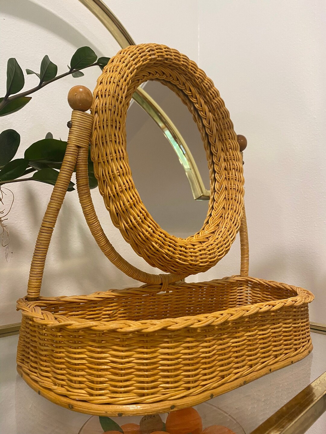 Adorable Vintage Wicker Vanity Mirror With Tray Etsy