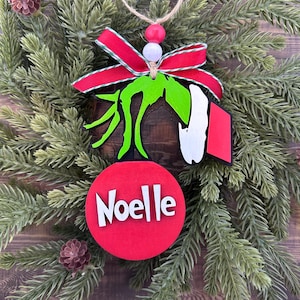 Personalized Grinch Hand Ornament, Grinch Ornament, Grinch Christmas Tree Ornament, Christmas Decor, Christmas Gift Idea