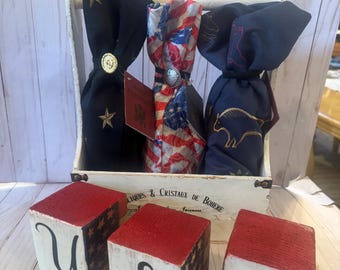Patriotic Wine Gift Bags: Flag, Stars, Suede Cowboy - Set of 3