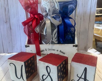 Patriotic Sheer Organza Wine Gift Bags: Red, White, and Blue