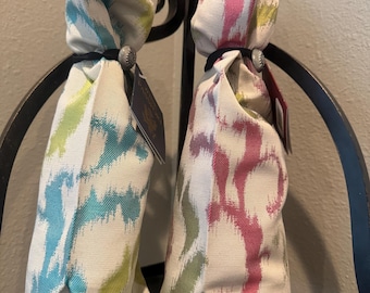 Tapestry Wine Gift Bags - Turquoise & Pink Ikat - Set of 2