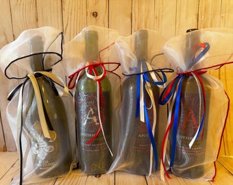 Sheer Organza Wine Gift Bags - Classic Ribbon Set of 4