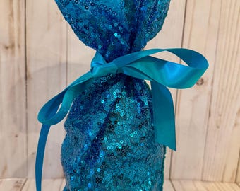 Sequin Wine Gift Bags - Turquoise & Christmas Green - Set of 2