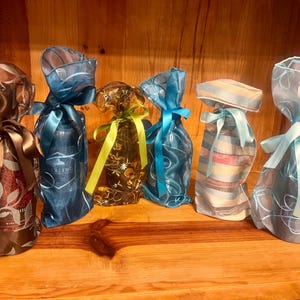 Embroidered Organza Wine Gift Bags - Jade, Turquoise, Aqua - Set of 6