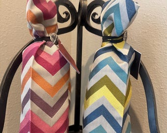 Chevron Tapestry Wine Gift Bags: Turquoise & Pink, Set of 2