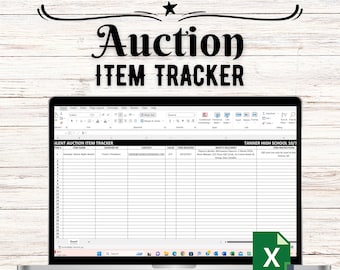Auktions-Artikel-Tracker | Silent Auktionsartikel Tabelle | Excel Tabelle für stille Auktionen | Auktions-Tracker | Stiller Auktionsbogen