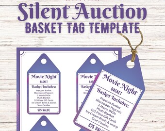 Silent Auction Basket Tags Editable | Silent Auction Sheet | Auction Item Edit | Auction Template | Auction Item Template | Auction Ticket