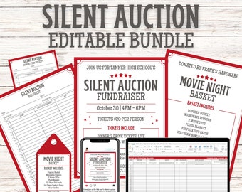 Silent Auction Editable Forms | Silent Auction Bid Sheet | Auction Flyer Template | Silent Auction Sheet | Auction Item Sign Editable Edit