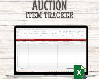 Auktions-Artikel-Tracker | Silent Auktionsartikel Tabelle | Excel Tabelle für stille Auktionen | Auktions-Tracker | Stiller Auktionsbogen