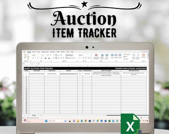 Auktions-Artikel-Tracker | Silent Auktionsartikel Tabelle | Excel Tabelle für stille Auktionen | Auktions-Tracker | Stiller Auktionsbogen