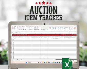 Auktions-Artikel-Tracker | Silent Auktionsartikel Tabelle | Excel Tabelle für stille Auktionen | Auktions-Tracker | Stiller Auktionsbogen