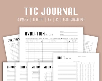 TTC Journal | Trying to Conceive Planner | TTC Tracker Printable | Ovulation and Pregnancy Trackers | Ovulation Tracker Journal Sheet PDF