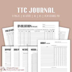 TTC-dagboek | Proberen een planner te bedenken | TTC-tracker afdrukbaar | Ovulatie- en zwangerschapstrackers | Ovulatie Tracker Journaalblad PDF