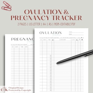 Rastreadores de ovulación y embarazo / Gráfico TTC / Hoja de seguimiento de ovulación / Plantilla de ovulación / Planificador de intento de concebir / Rastreador HCG