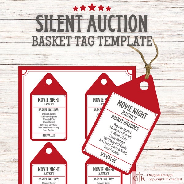 Silent Auction Basket Tags Editable | Silent Auction Sheet | Auction Item Edit | Auction Template | Auction Item Template | Auction Ticket