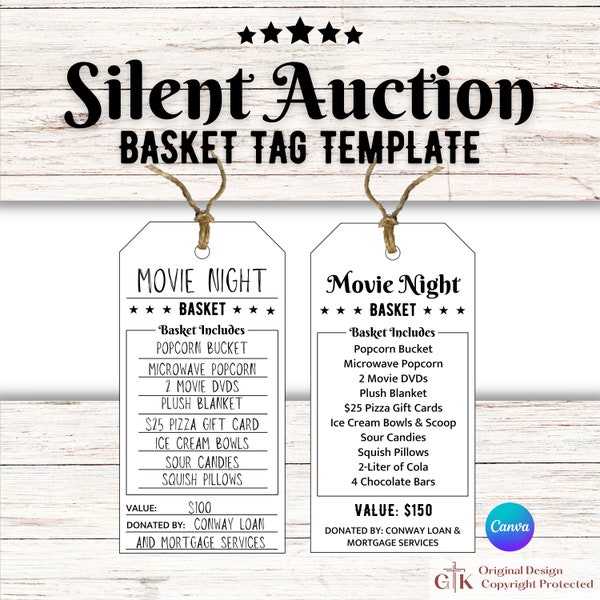 Silent Auction Basket Tags Editable | Silent Auction Sheet | Auction Item Edit | Auction Template | Auction Item Template | Auction Ticket