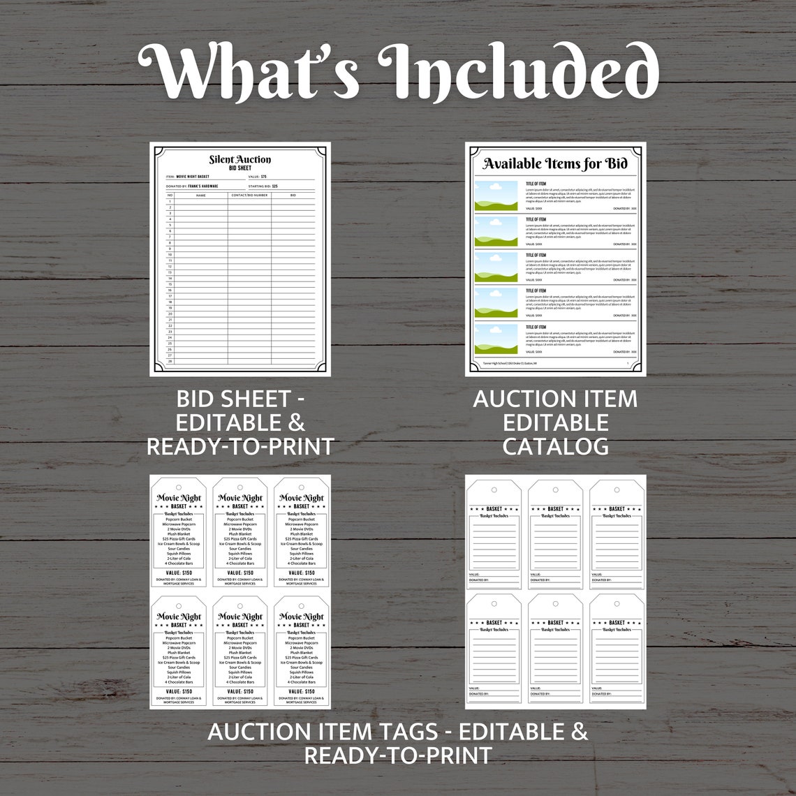 Silent Auction Editable Forms Bundle Silent Auction Bid Sheet