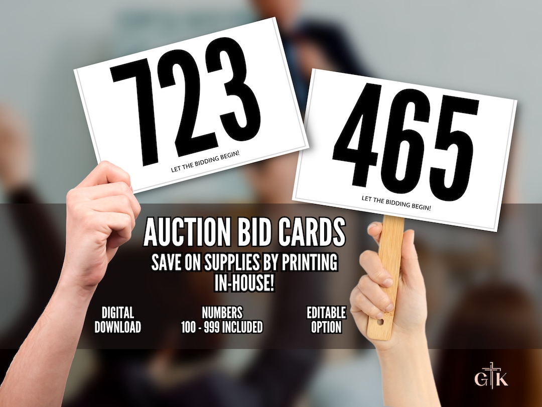 Auction Bid Cards | Auction Bid Numbers | Auction Item Sign | Auction ...