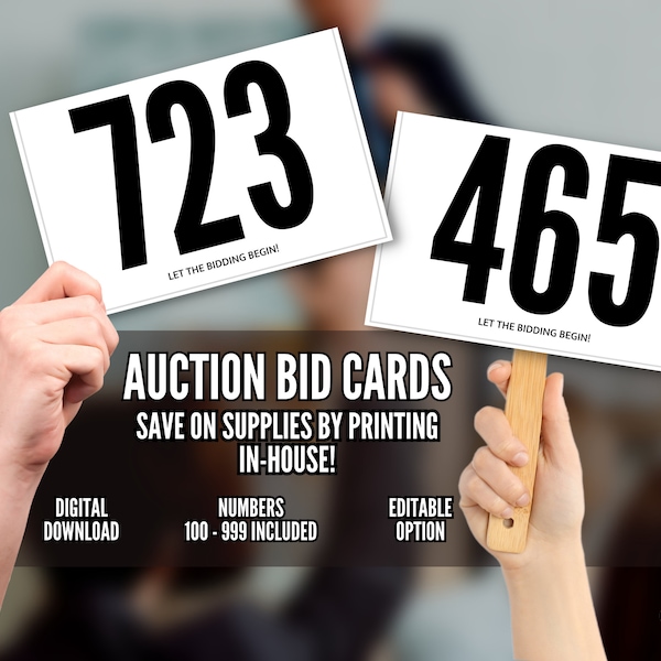 Auction Bid Cards | Auction Bid Numbers | Auction Item Sign | Auction Template | Auction Supplies Printable | Auction Ticket Printable PDF