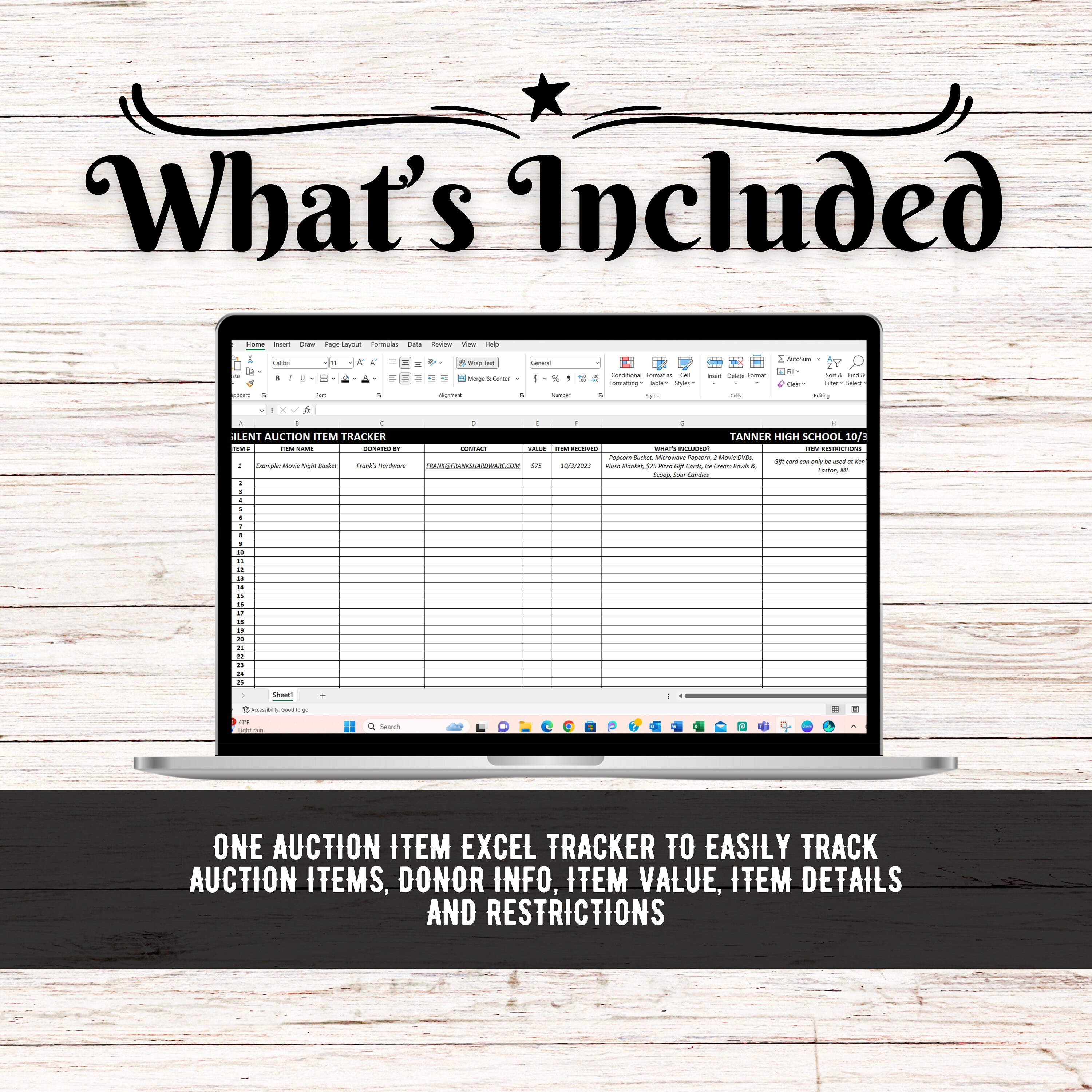 Auction Item Tracker | Silent Auction Item Spreadsheet | Silent Auction ...