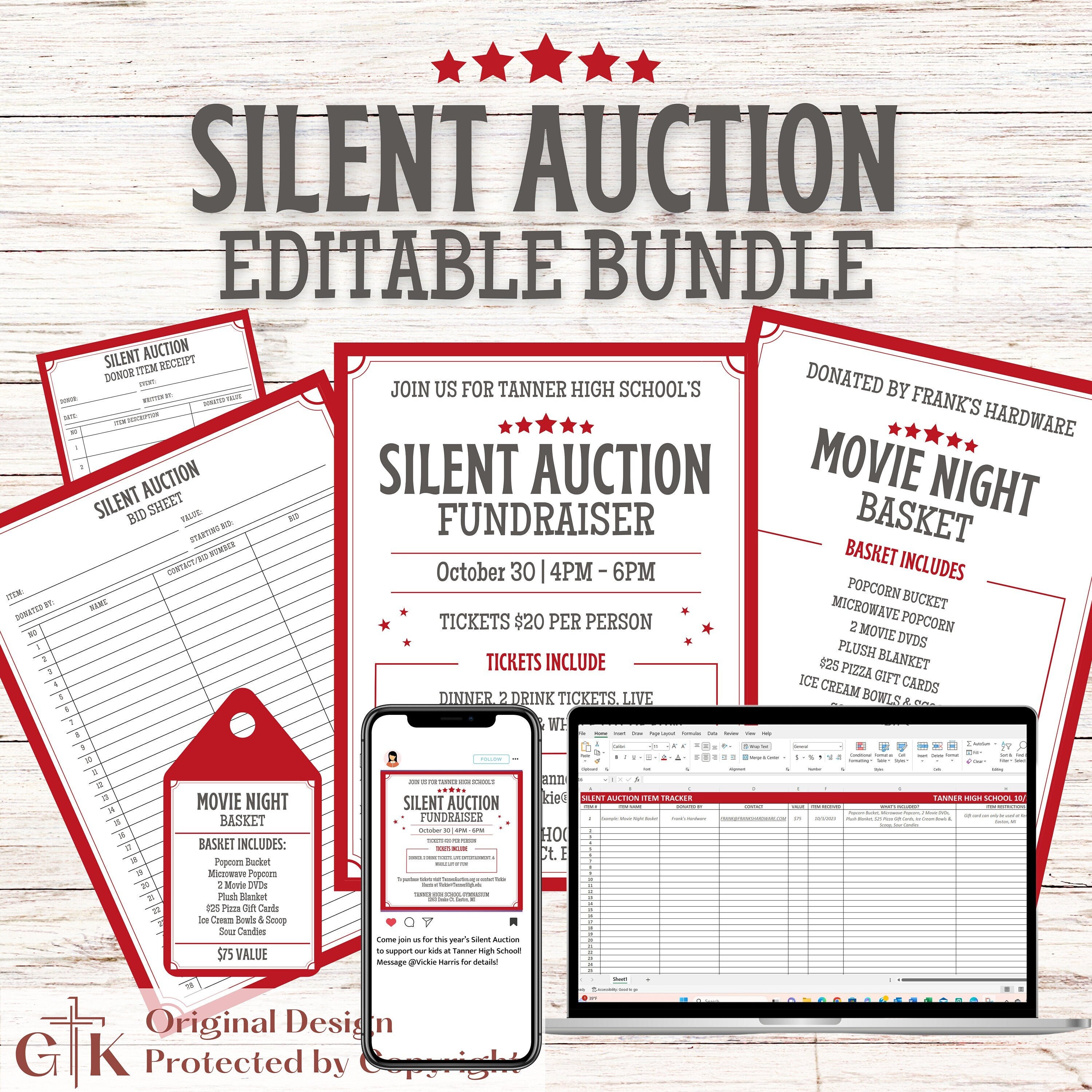 Silent Auction Editable Forms | Silent Auction Bid Sheet | Auction ...
