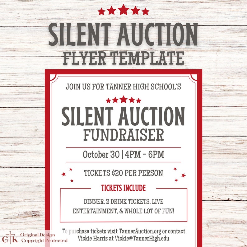 Silent Auction Flyer Template | Fundraiser Flyer | Silent Auction Sheet ...