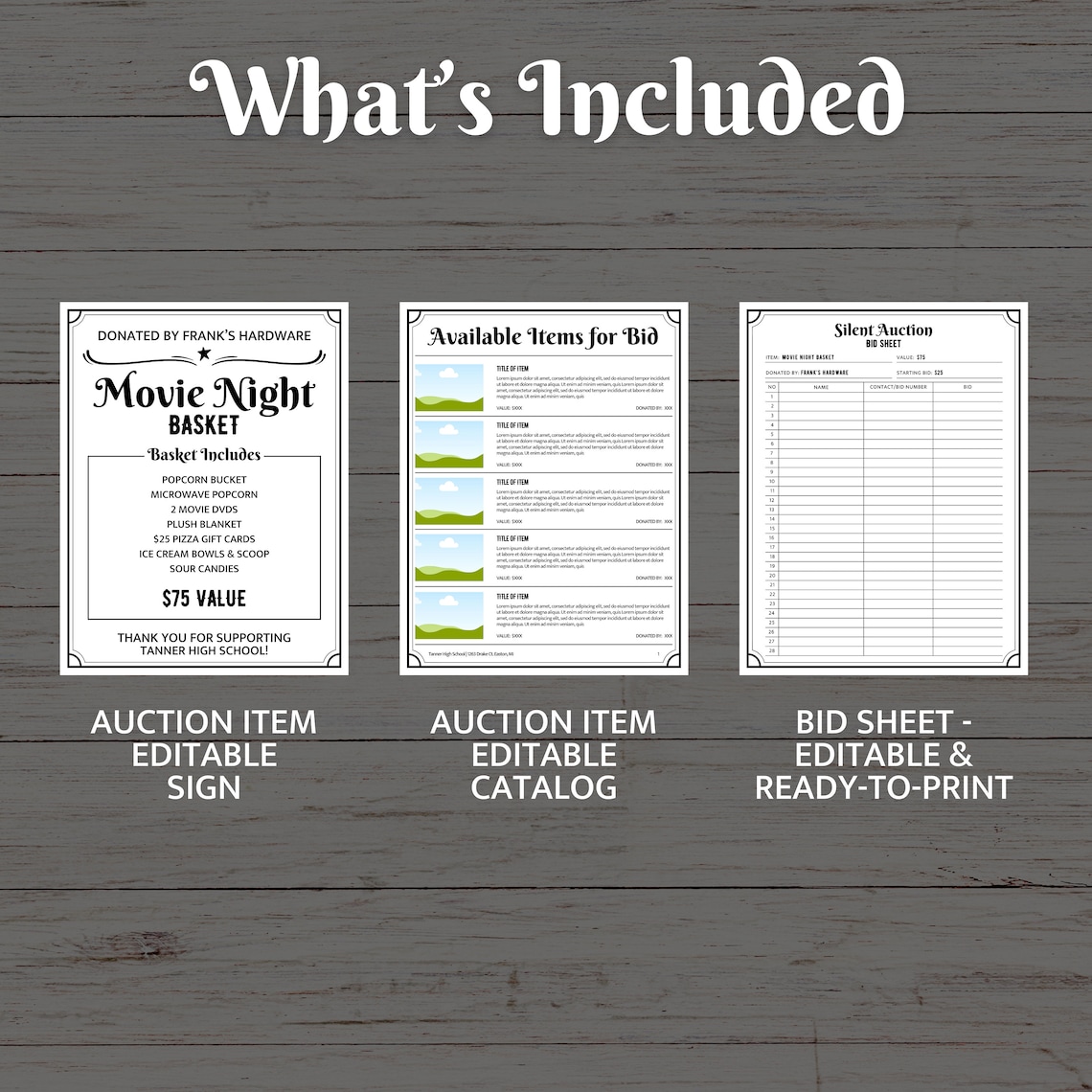 Silent Auction Editable Forms Bundle Silent Auction Bid Sheet