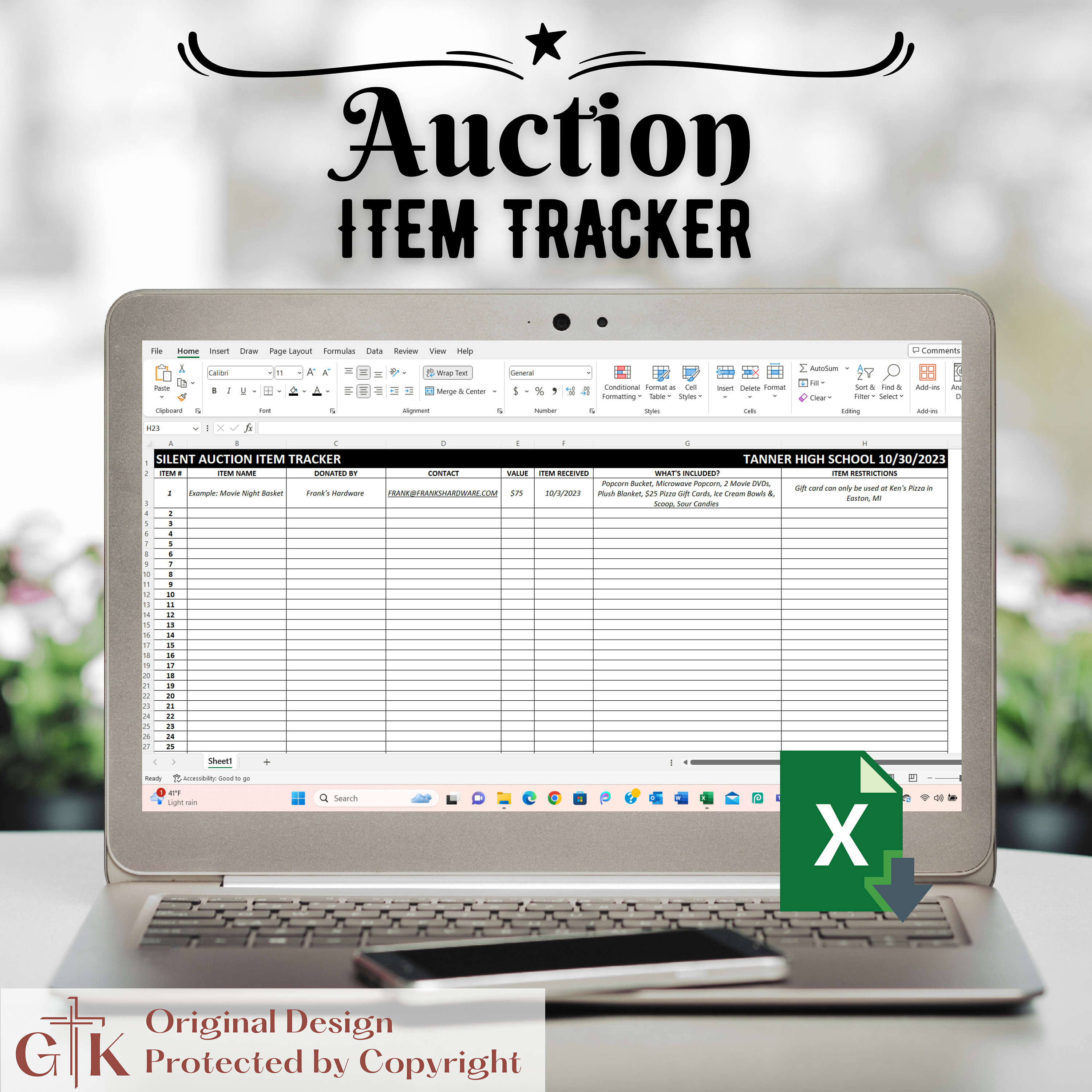 Auction Item Tracker | Silent Auction Item Spreadsheet | Silent Auction ...