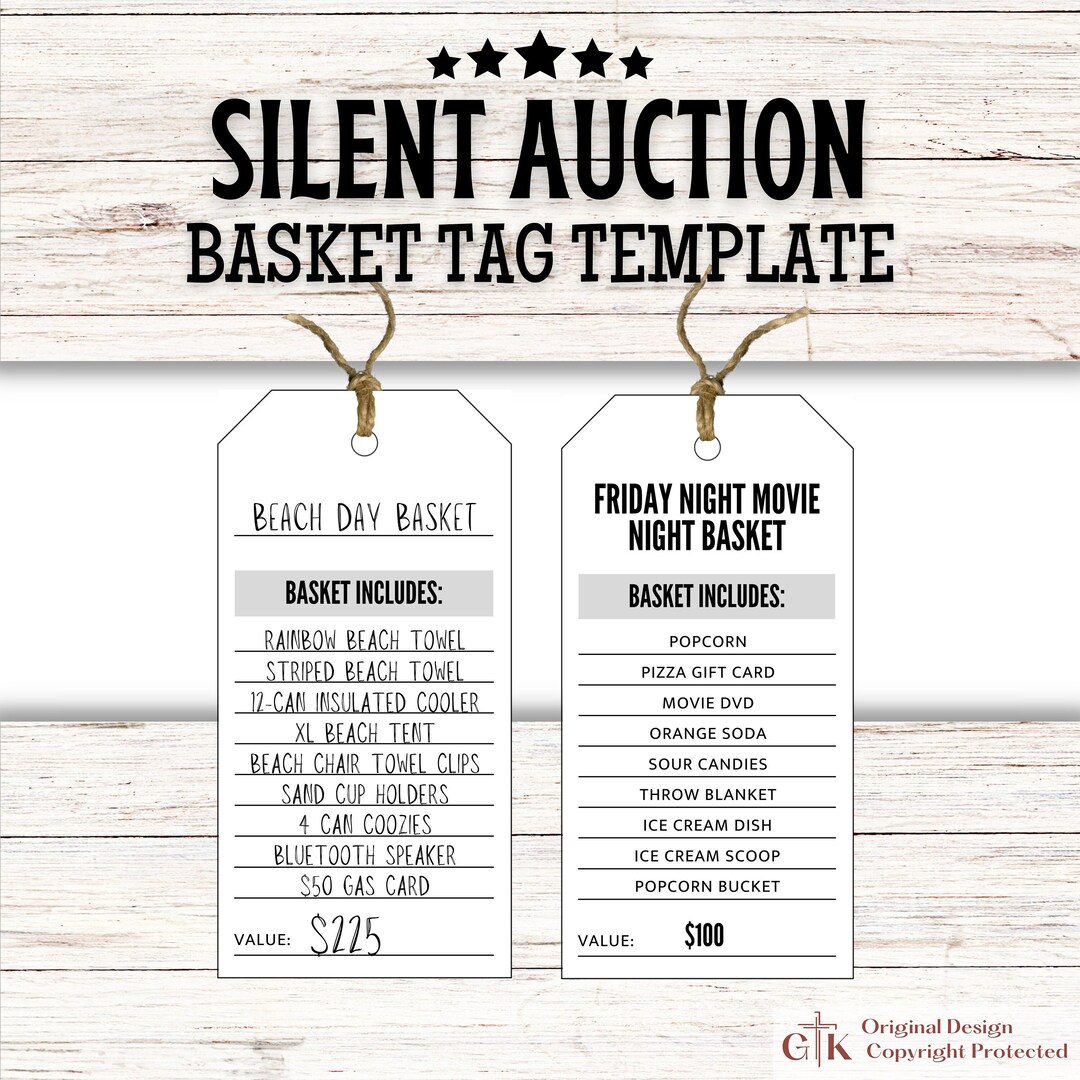Auction Basket Tags | Auction Item Template | Silent Auction Supplies ...