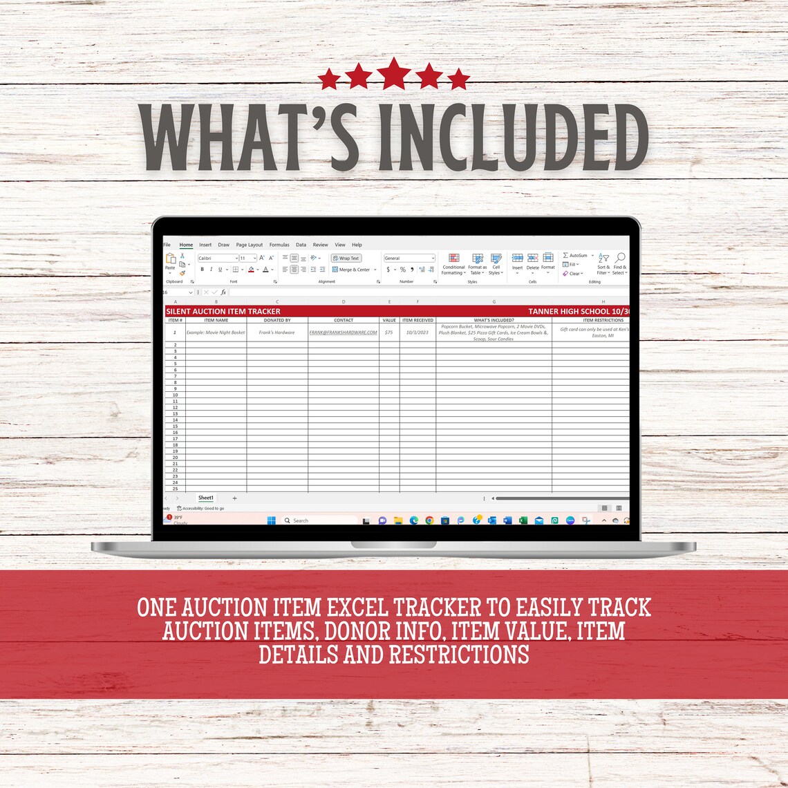 Auction Item Tracker | Silent Auction Item Spreadsheet | Silent Auction ...