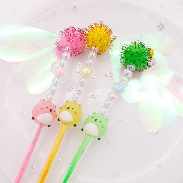 Cute Bear Wand Cat Teaser Toy with Iridescent Wings and Bells