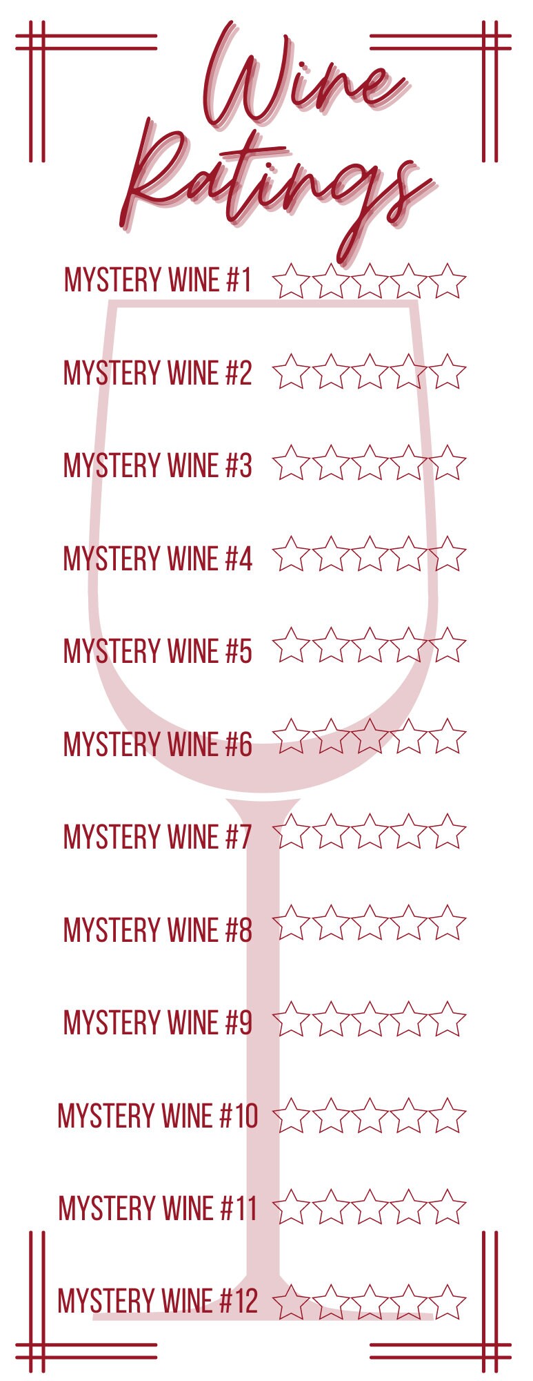 Wine Tasting Rating Card - Etsy