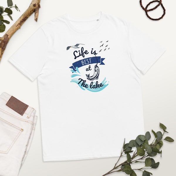 Fishing graphic unisex organic cotton t-shirt/tee/shirt