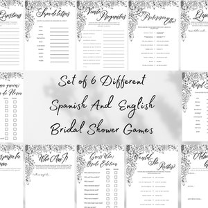 Black and white Bridal Shower Games Bundle, Despedida de Soltera Bachelorette Games, Spanish and English Games Bundle, Instant Download