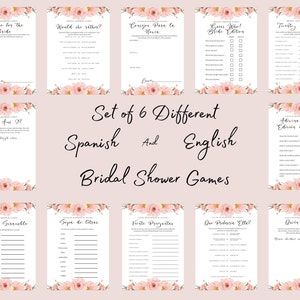 Ensemble de jeux de douche nuptiale espagnol et anglais de fleurs roses d'aquarelle, ensemble de jeux de Bachelorette de Despedida de Soltera, téléchargement immédiat