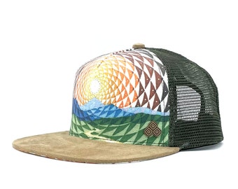 Horizon Vista Trucker Hat for Men and Women | Sustainable Graphic Print Artwork | Made from Eco-Friendly Recycled and Upcyled Materials