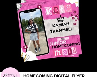 Homecoming queen, Vote homecoming flyer, Class campaign flyer, DIY template, Social media flyer, Homecoming maid flyer,