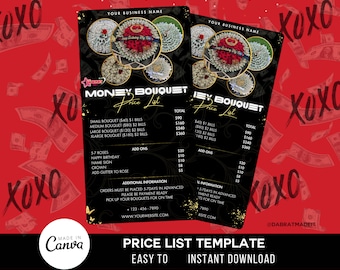 Money Bouquet Price List, DIY Flyer Template Design, Hair Pricing Flyer, Pricelist Flyer, Pricing Guide Sheet, Nails Flyer, Canva template